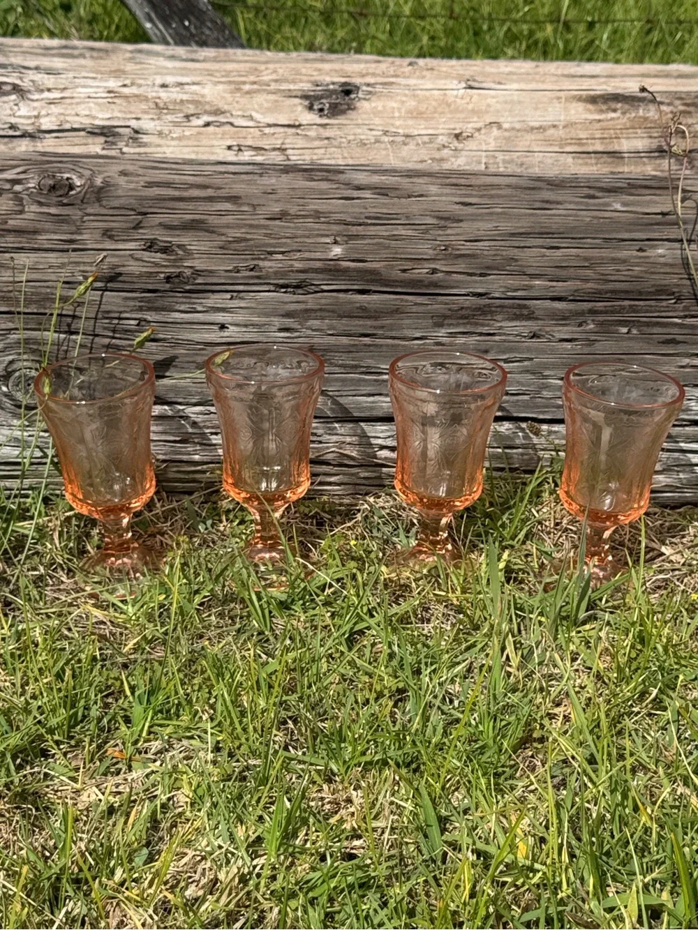 New Vintage Indiana Glass Company 4 PINK Footed Madrid Glasses Gobblet Cottage